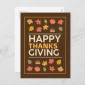 Mooie Thanksgiving met pompoen en lederen Herfst Feestdagenkaart (Voorkant / Achterkant)