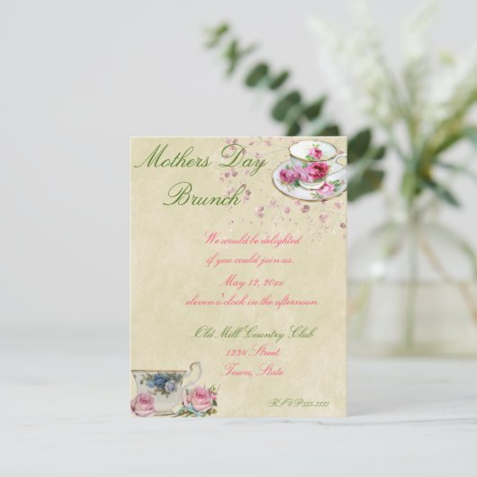 Mooie theekopjes, Moederdag of trouwbrunch Kaart (Staand voorkant)