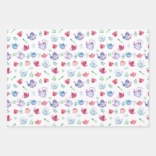 Mooie theepartij- en koffiepatronen inpakpapier vel (Voorkant 3)