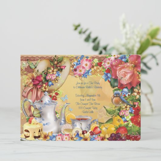 Mooie theepartij uitnodigingen (Staand voorkant)