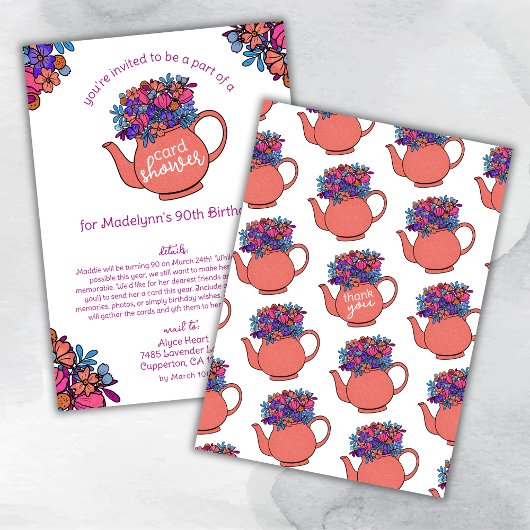 Mooie Theepot 90ste Verjaardagskaart Shower per Po Kaart