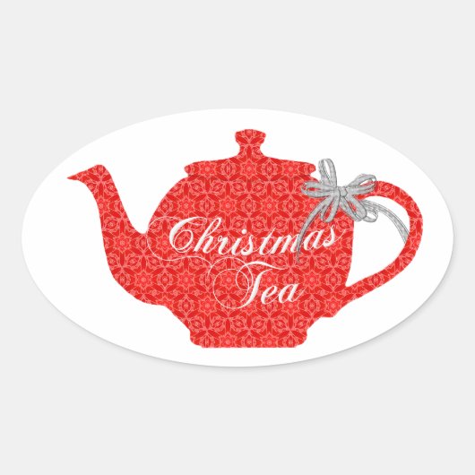 Mooie theepot voor Kerstmis Tea Party Ovale Sticker (Voorkant)