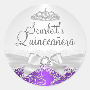 Mooie Tiara & Strik Paars Quinceanera Sticker