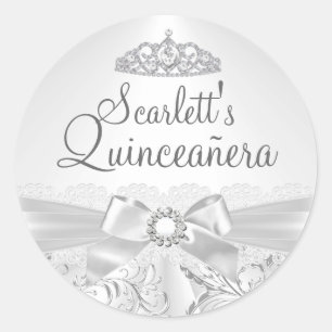 Mooie Tiara & Strik Zilver Quinceanera Sticker