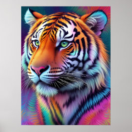 Mooie Tie Dye Tiger Pattern AI Art Poster