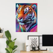 Mooie Tie Dye Tiger Pattern AI Art Poster (Thuiskantoor)