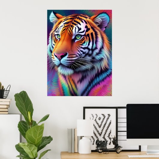 Mooie Tie Dye Tiger Pattern AI Art Poster (Thuiskantoor)