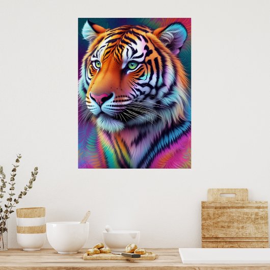 Mooie Tie Dye Tiger Pattern AI Art Poster (Keuken)