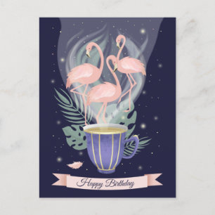 Mooie tijd met roze flamingo Tea Briefkaart