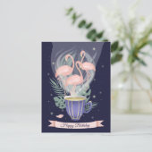 Mooie tijd met roze flamingo Tea Briefkaart (Staand voorkant)