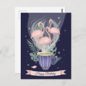 Mooie tijd met roze flamingo Tea Briefkaart (Voorkant / Achterkant)