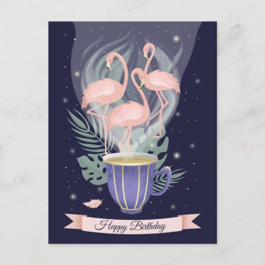 Mooie tijd met roze flamingo Tea Briefkaart (Voorkant)