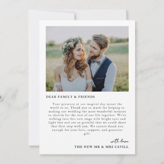 Mooie tijdloze minimalistische 2 foto's bruiloft bedankkaart (Achterkant)