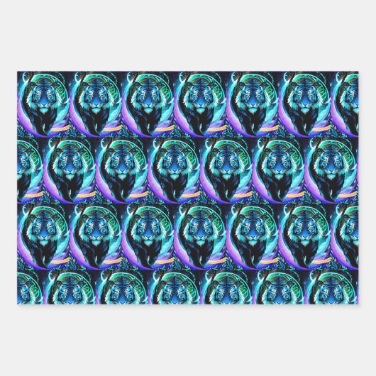 Mooie Tijger afgebeeld in tinten blauw Inpakpapier Vel (Voorkant 3)