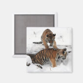 Mooie tijgerkjes die in de sneeuw spelen magneet (Voorkant / Achterkant)