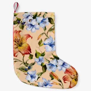 Mooie tijgerleugens en kleine blauwe bloemen op he kerstsok
