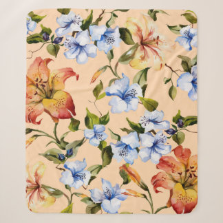 Mooie tijgerleugens en kleine blauwe bloemen op he sherpa deken