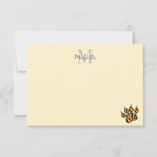 Mooie Tijgerpootafdruk Persoonlijk Monogram Notitiekaartje