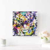 Mooie tijgerwandklok | Kleurrijke tijgerklok  Vierkante Klok (Huis)