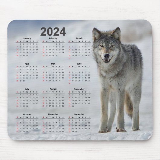 Mooie Timber Wolf 2024 Kalender Muismat (Voorkant)