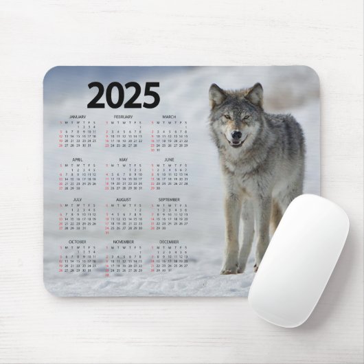 Mooie Timber Wolf 2025 Kalender Muismat (Met muis)