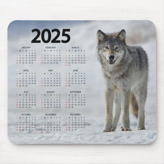 Mooie Timber Wolf 2025 Kalender Muismat (Voorkant)