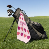 Mooie tinten roze harten Script cursieve naam Golfhanddoek (Groen)
