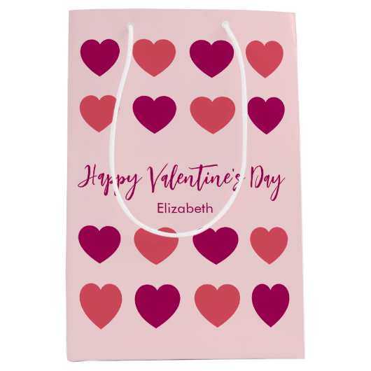 Mooie tinten roze harten Script Cursieve naam Medium Cadeauzakje (Voorkant)