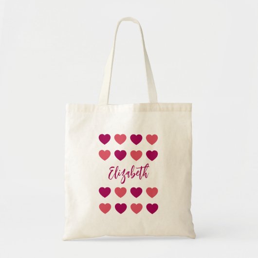 Mooie tinten roze harten Script cursieve naam Tote Bag (Voorkant)
