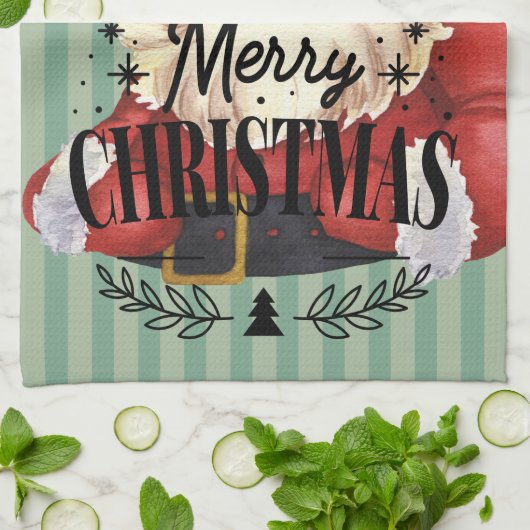 Mooie traditionele Santa Retro Rood Groen Theedoek (Gevouwen)