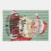 Mooie traditionele Santa Retro Rood Groen Theedoek (Horizontaal)