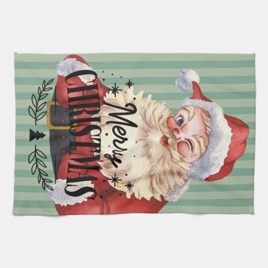 Mooie traditionele Santa Retro Rood Groen Theedoek (Horizontaal)