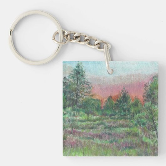 Mooie Trees Pink Sky Art Sleutelhanger (voorkant)