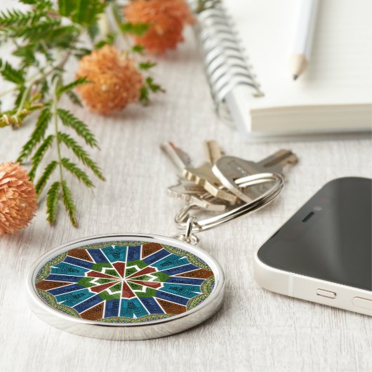 Mooie trendy Aziatische Textiel Design Art Print Sleutelhanger (Zijkant)