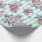 Mooie trendy  blauwe strepen rozen cadeaupapier (Hoek)
