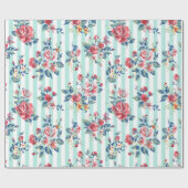 Mooie trendy  blauwe strepen rozen cadeaupapier (Vlak)