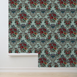 Mooie trendy bloemen bladeren blauw roze groen behang
