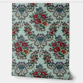 Mooie trendy bloemen bladeren blauw roze groen behang