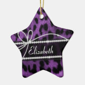 Mooie trendy faux paarse leopard-vingerafdruk keramisch ornament (Links)