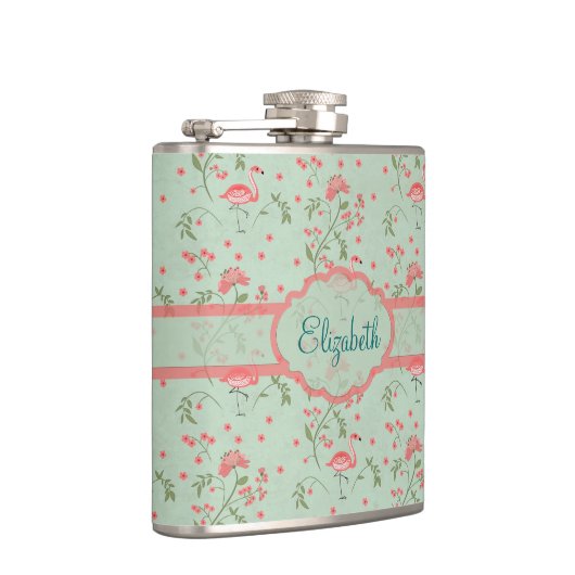 Mooie trendy  florale en flamingvogels heupfles (Rechts)