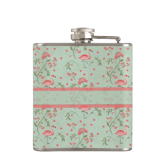 Mooie trendy  florale en flamingvogels heupfles (Achterkant)