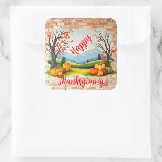 Mooie Trendy Gelukkig Thanksgiving Herfst Vierkante Sticker (Tas)