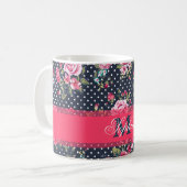 Mooie trendy girale  monogram florale koffiemok (Voorkant links)