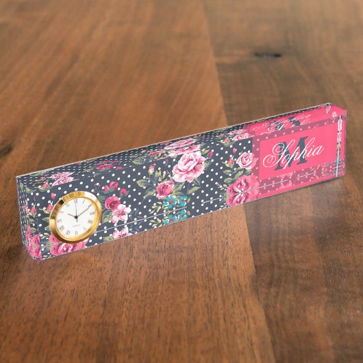 Mooie trendy girale  monogram rozen naambordje (Zijkant)