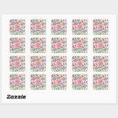 Mooie trendy girale  monogram rozen vierkante sticker (Vel)