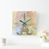 Mooie trendy girly  Eiffeltoren Frankrijk Vierkante Klok (Huis)