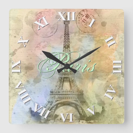 Mooie trendy girly  Eiffeltoren Frankrijk Vierkante Klok (Voorkant)