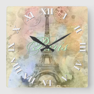 Mooie trendy girly Eiffeltoren Frankrijk Vierkante Klok