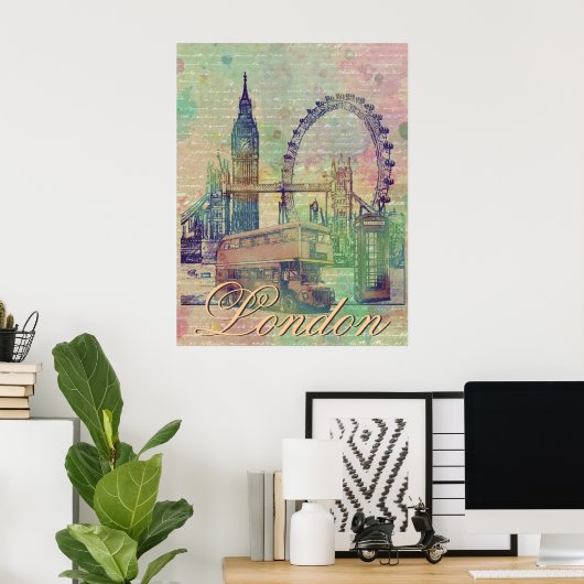 Mooie trendy  London Landmarks Poster (Thuiskantoor)