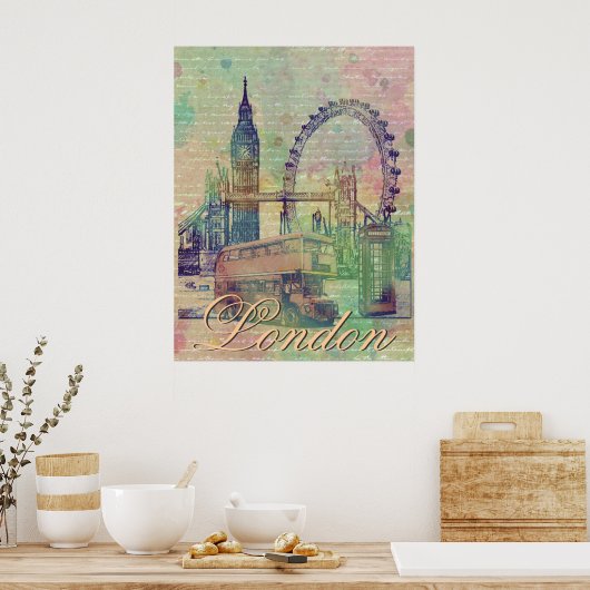 Mooie trendy  London Landmarks Poster (Keuken)